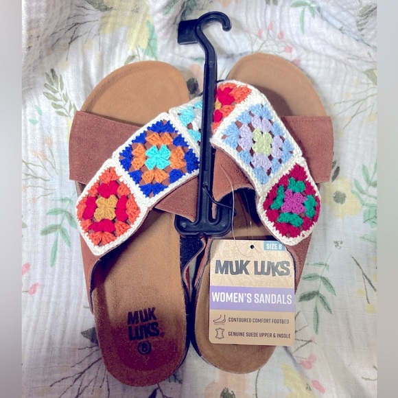 Muk Luks Crocheted Bohemian Suede Slide Sandals - Picture 1 of 3